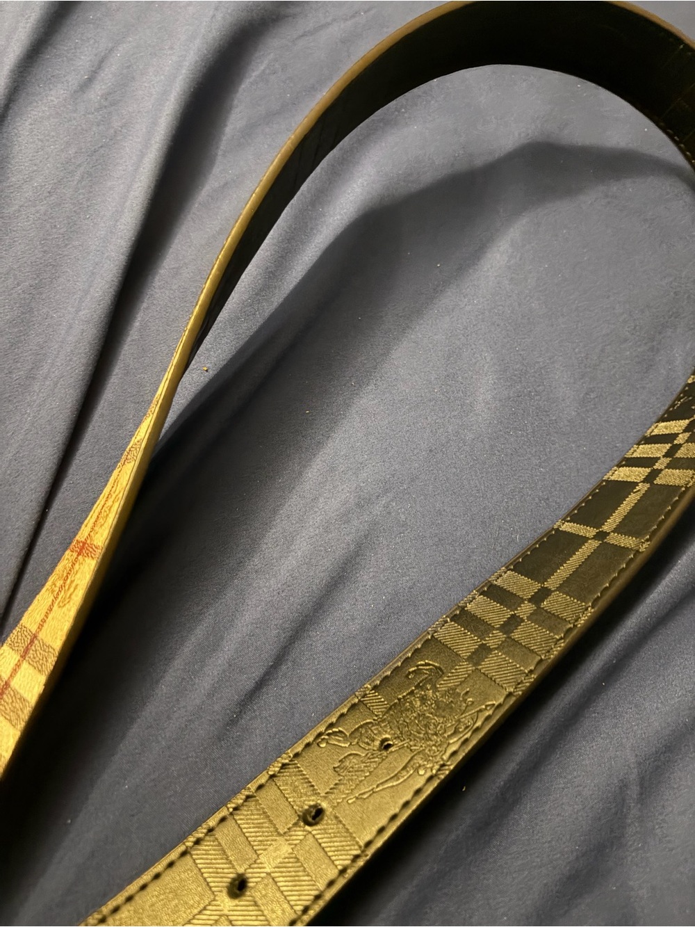 Burberry Beige Plaid Canvas Belt with Gold Logo Buckle - Picture 7 of 7
